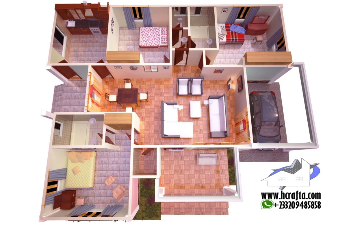 3-bedroom floor plan design showcasing a nice house layout with modern amenities