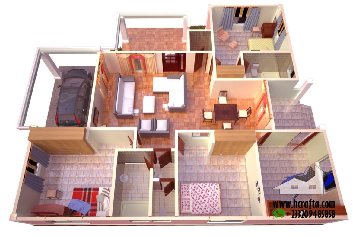 3-bedroom floor plan design for a nice house