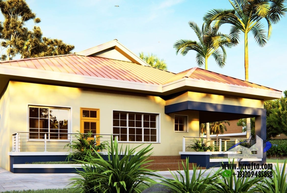 Modern 3 bedroom plan house with tropical landscaping