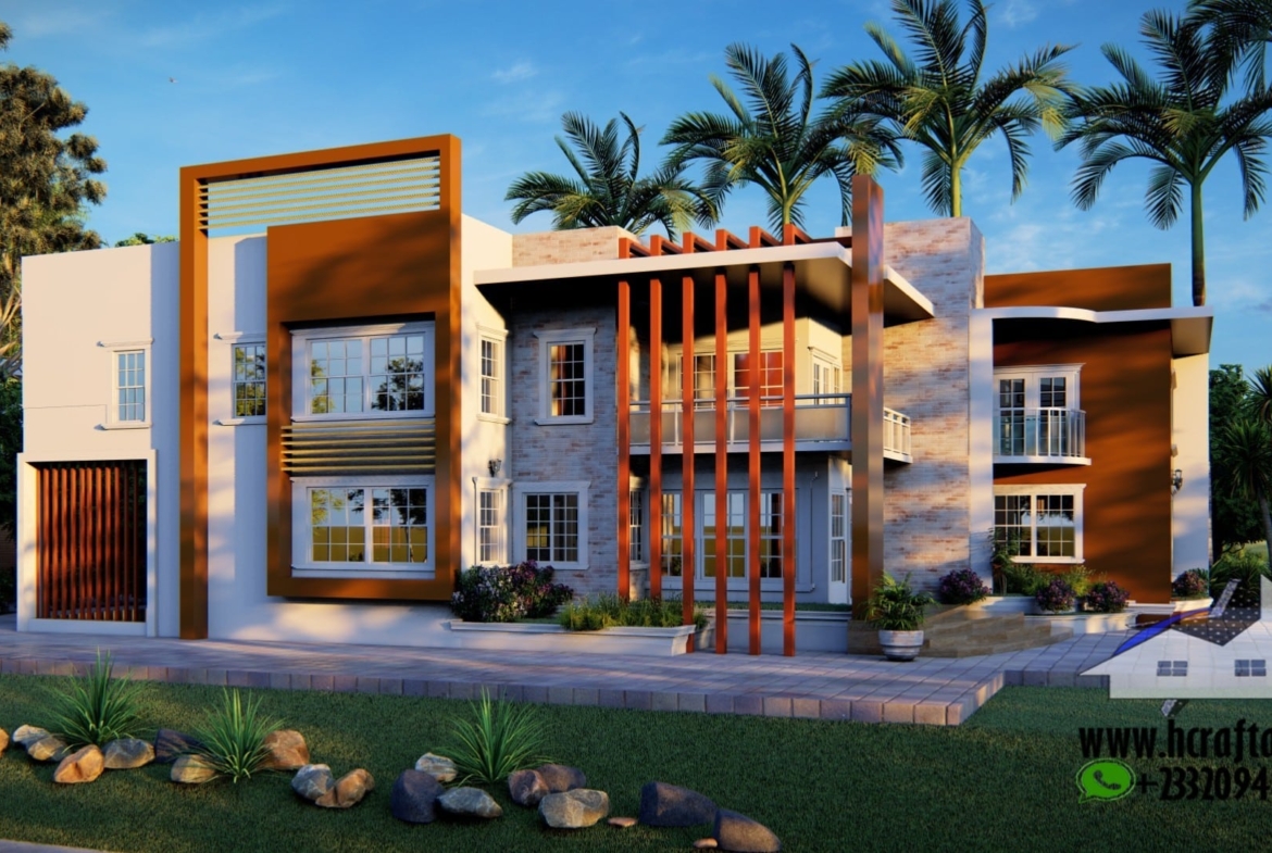 Modern 8 bedroom design with contemporary architecture and lush landscaping