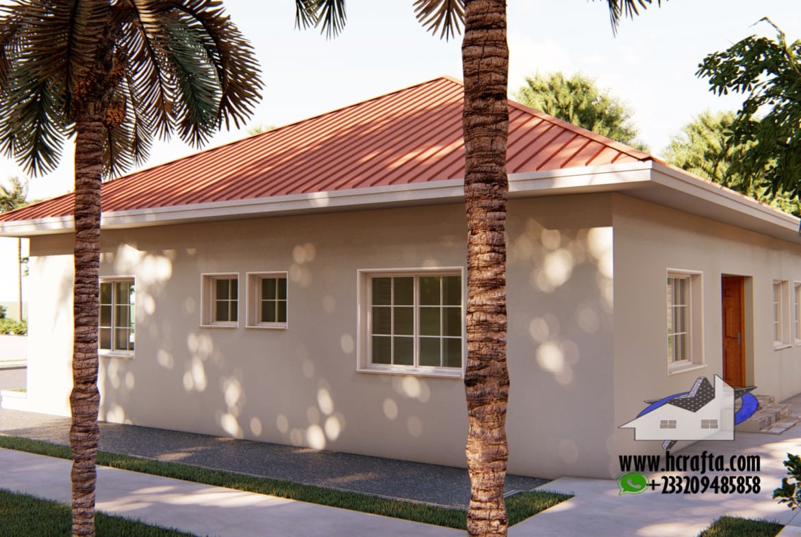 Two-bedroom semi-detached Desi house with palm trees and red roof
