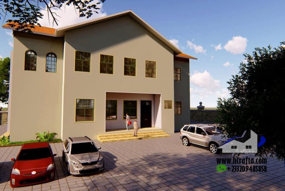Simple church building design with parking area