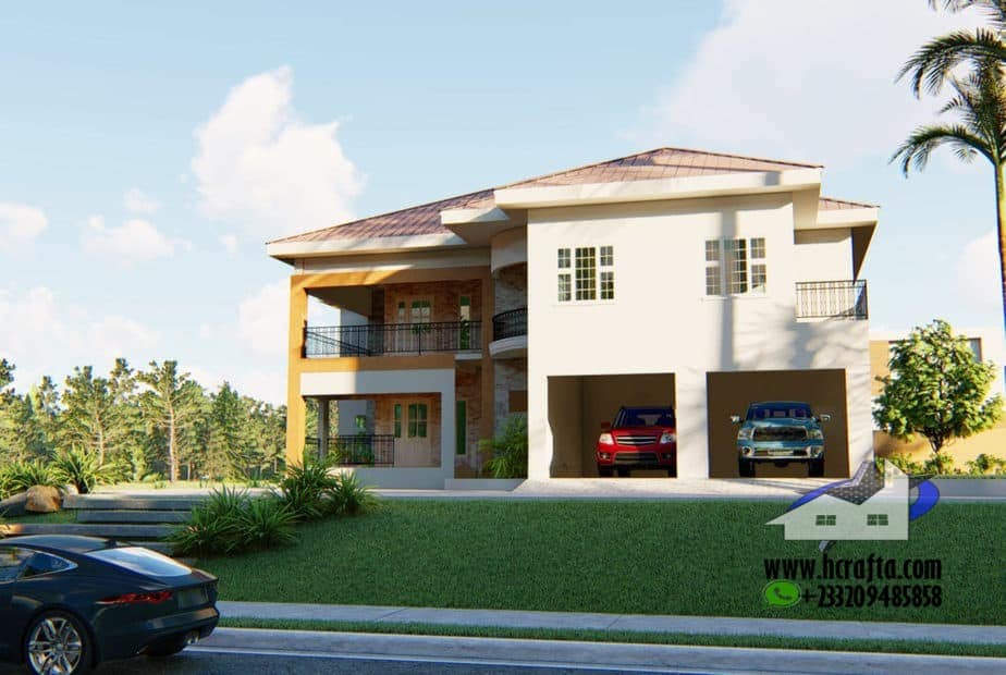 Modern 7 bedroom house design with spacious garage and elegant facade
