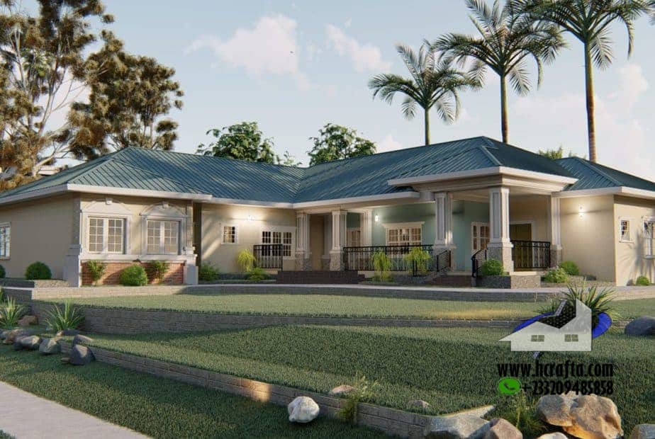5 bedroom bungalow design with veranda and porch