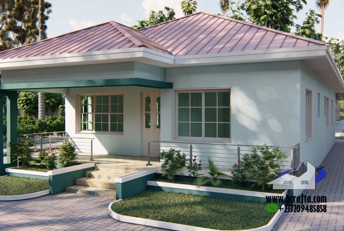 3-bedroom bungalow design with modern architectural details in G