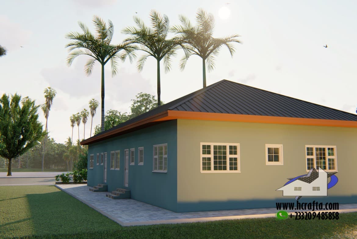 2-Bedroom Semi-Detached Apartment exterior with lush palm trees