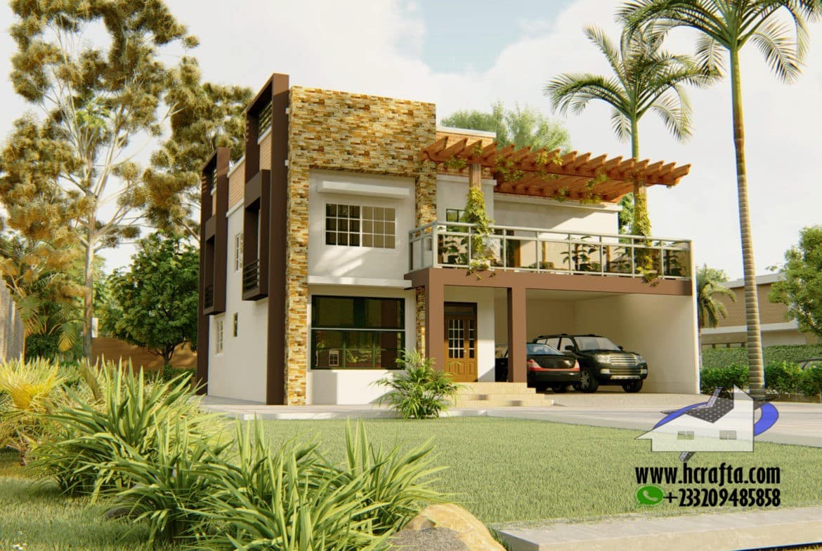 Modern two-story house exterior with four bedroom designs