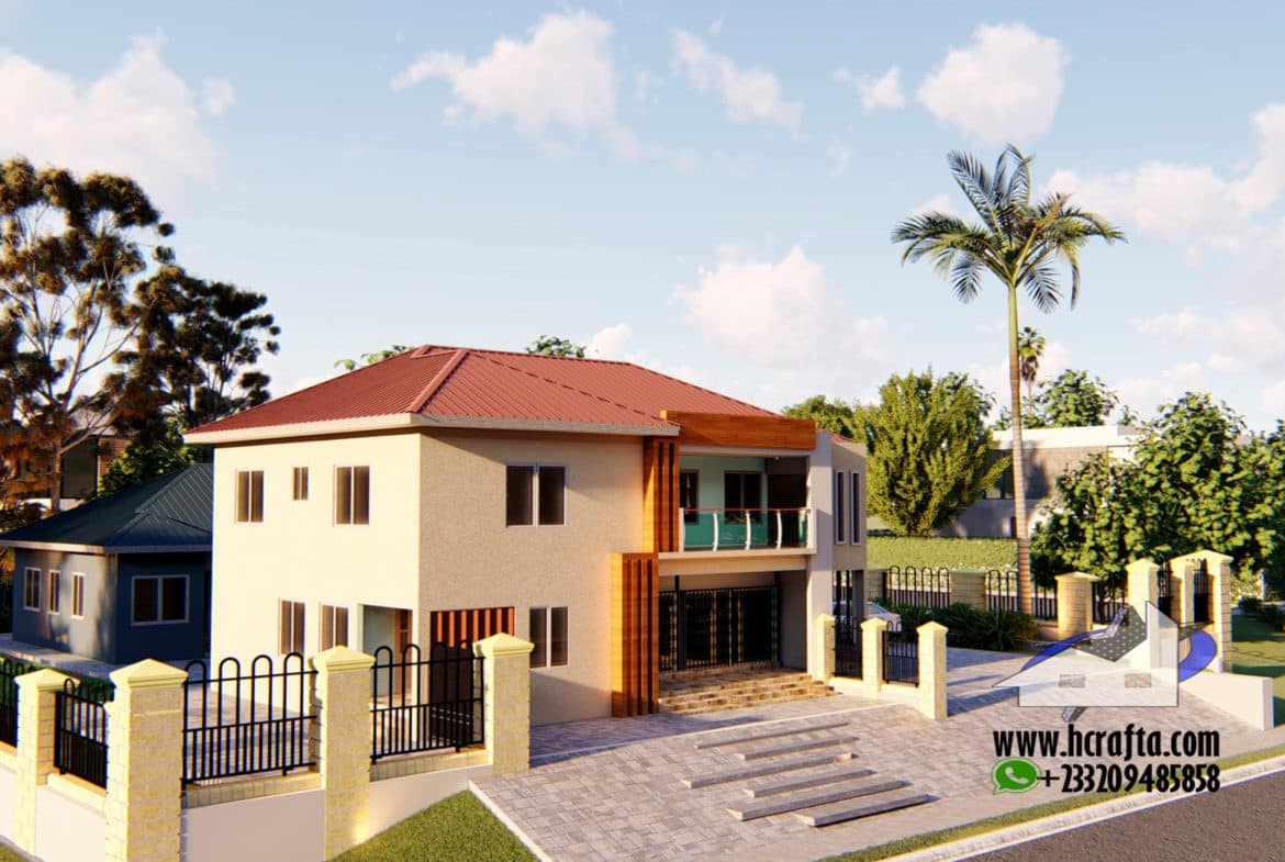Modern residential design with shops in a landscaped setting