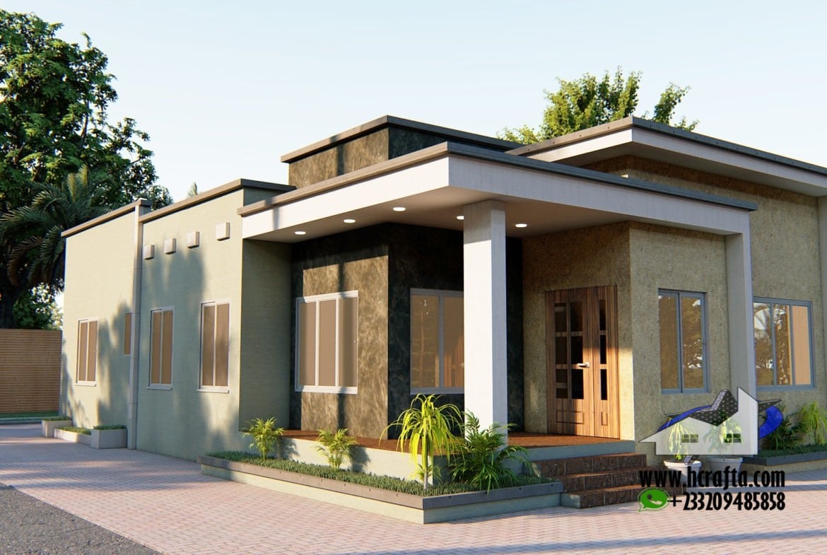 3 bedroom modern bungalow with flat roofing and desi design