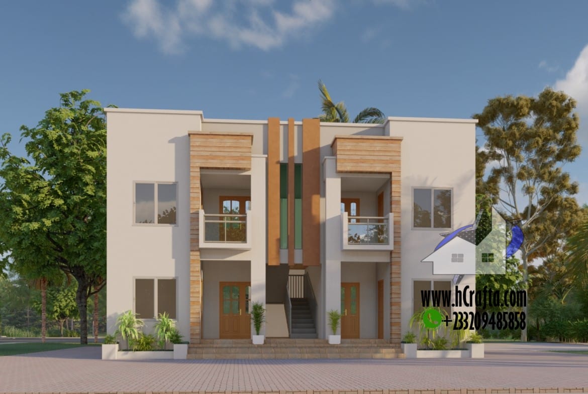 Modern compact 1 bedroom flat design with dual-level structure and minimal landscaping