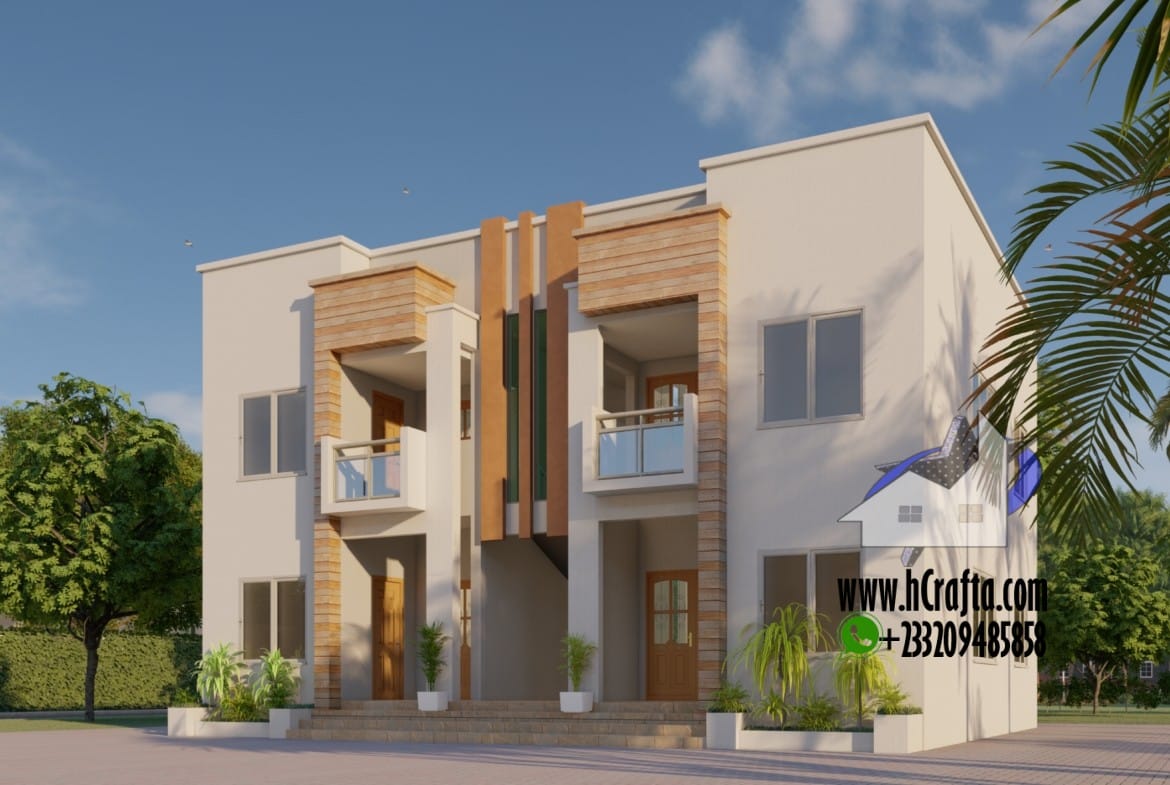 Modern duplex exterior with compact 1 bedroom flat design elements
