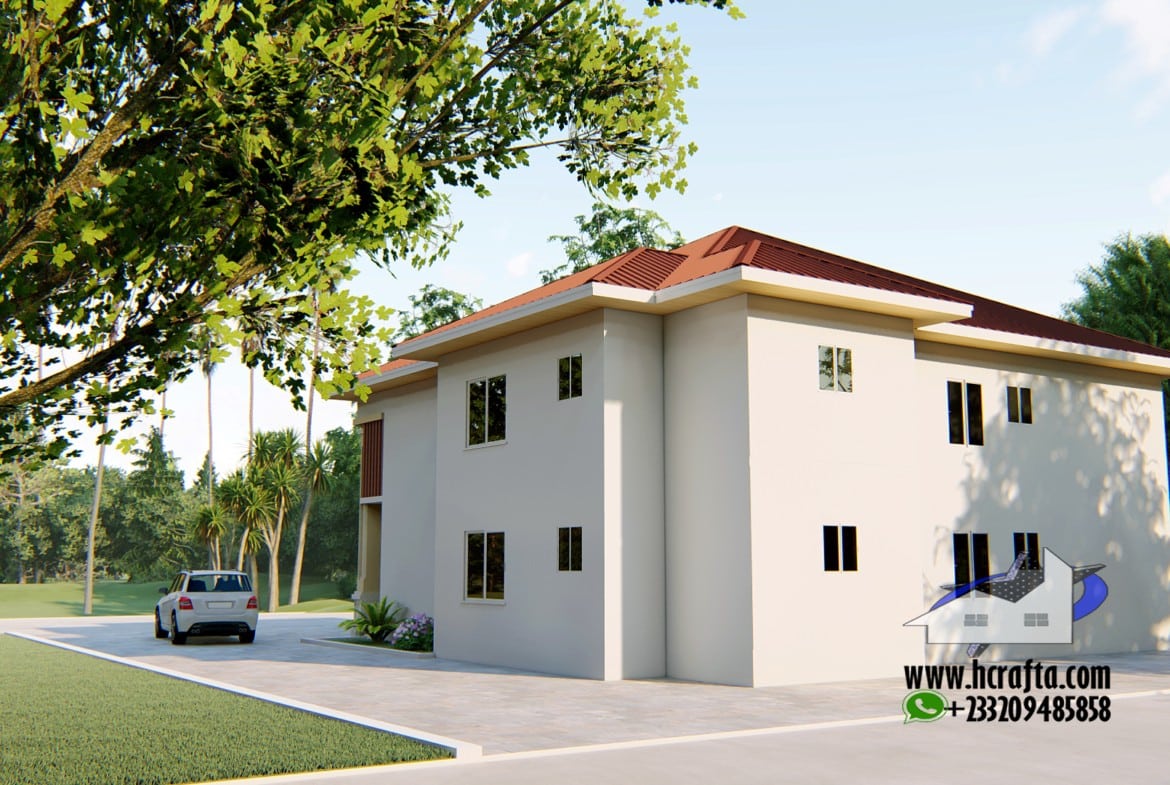 Spacious 3-bedroom apartment design with modern exterior and surrounding greenery