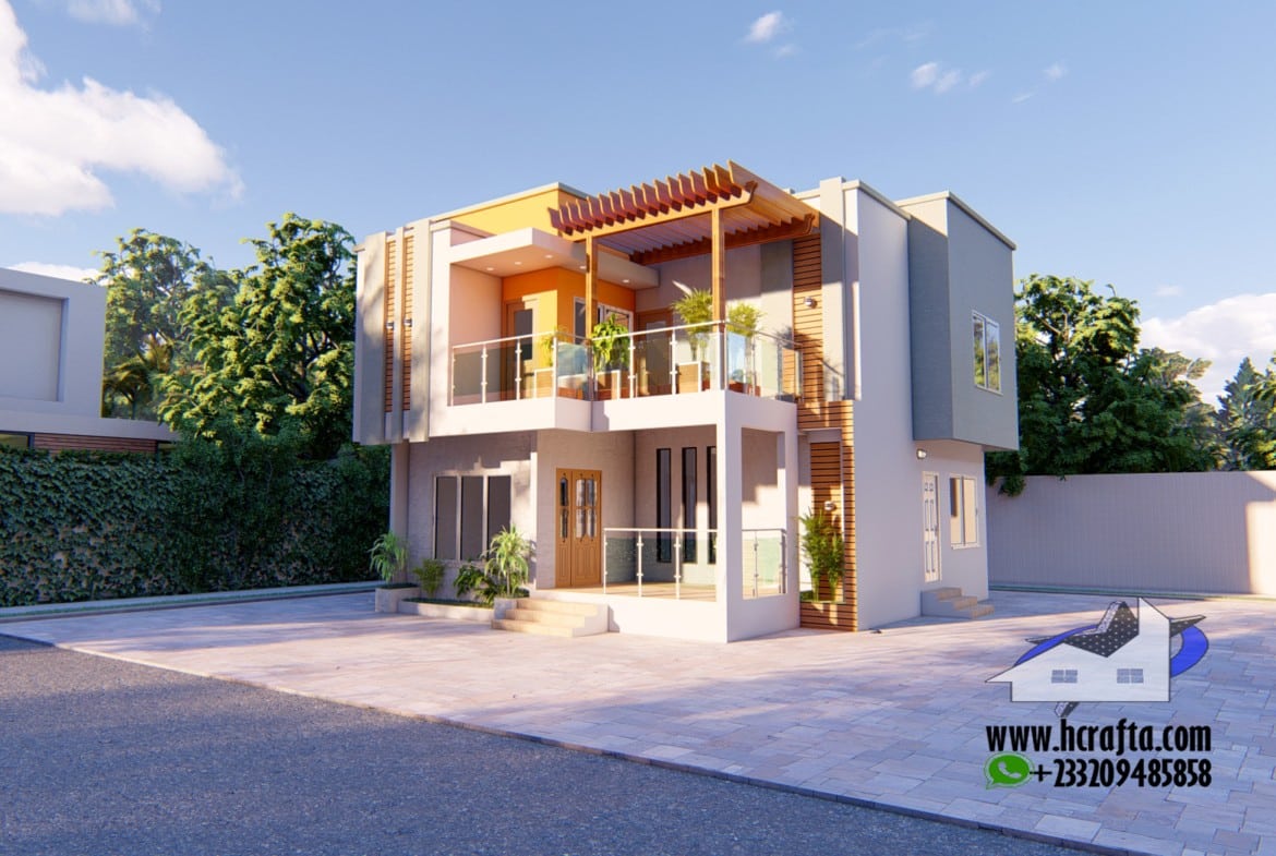 Modern minimalist 3-bedroom house design with balcony and driveway