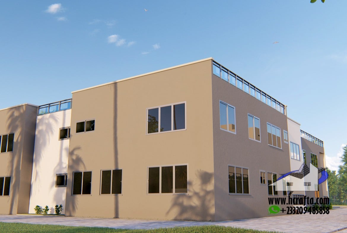 Exterior view of modern 2-4 bedroom apartment building design