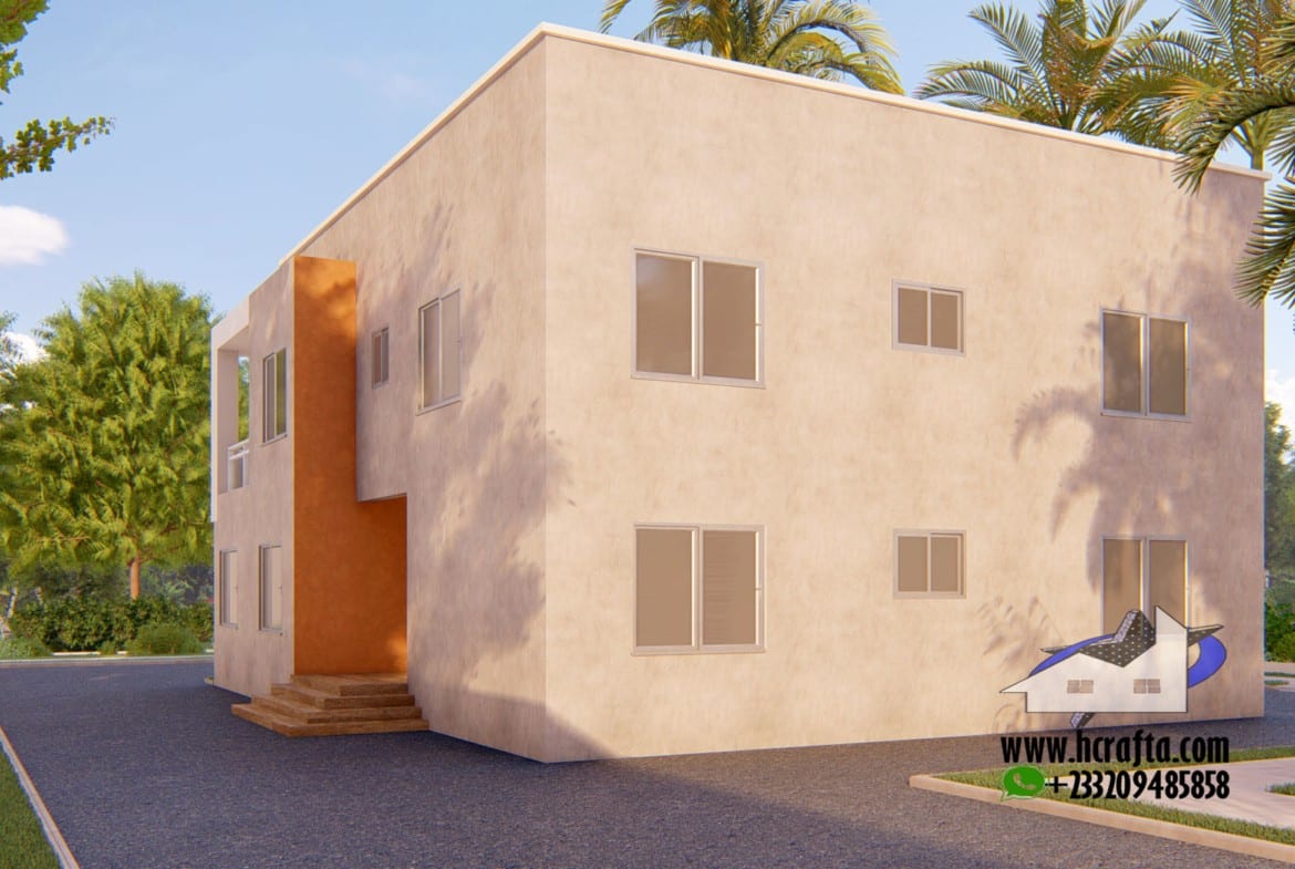 Modern 5-bedroom box house design in tropical setting