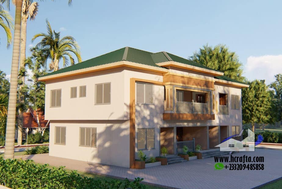 Duplex house plans in Ghana with tropical landscaping