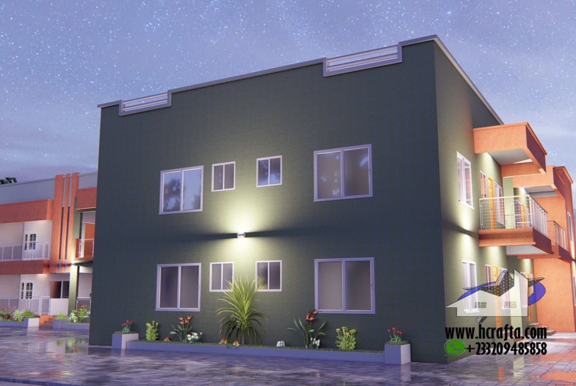 Modern 1-2 bedroom residence flat exterior at night