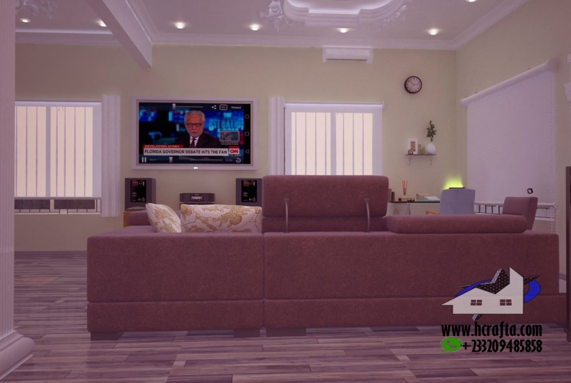 modern living room interior with large windows