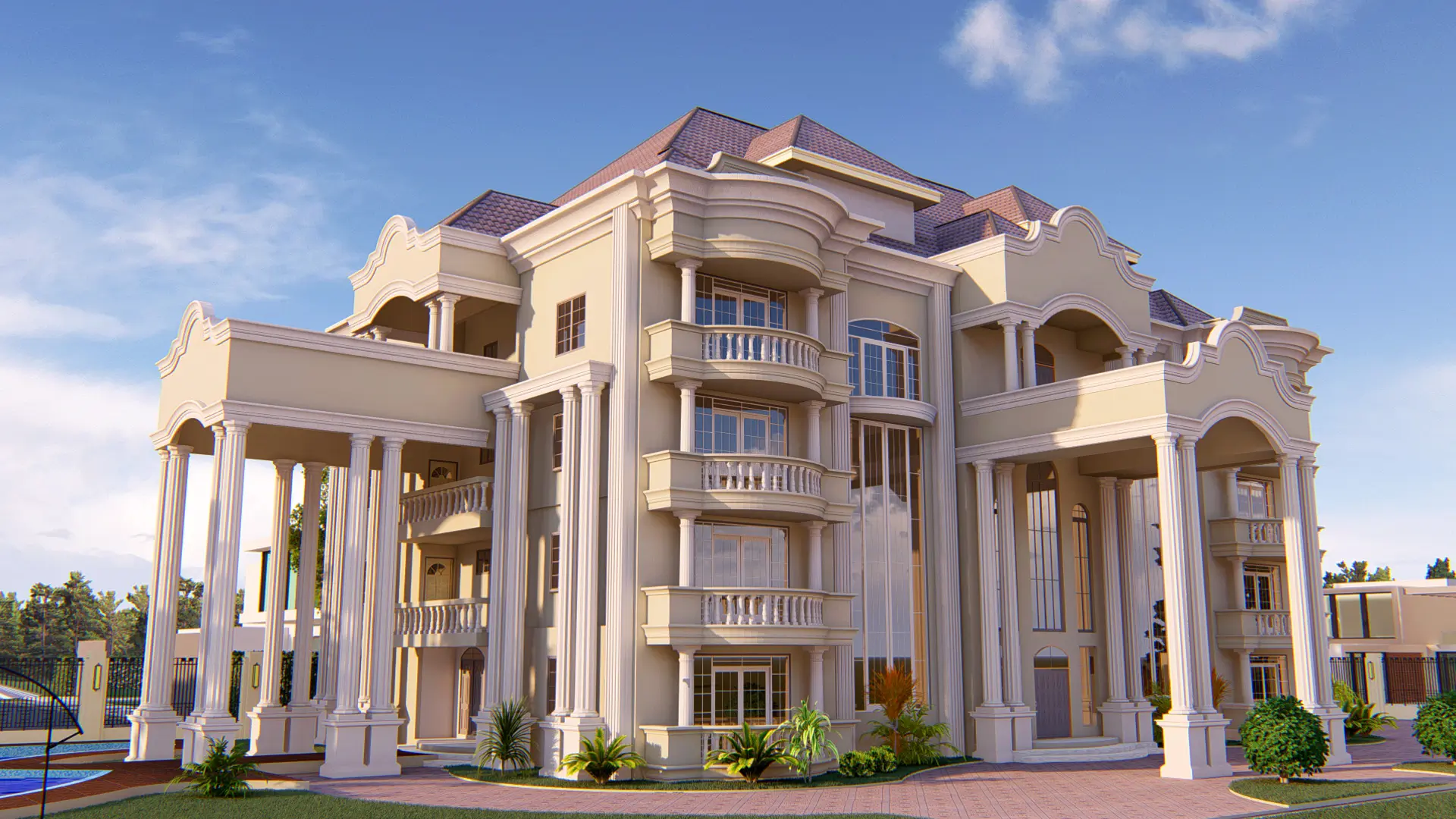 modern mansion house exterior design with balcony exterior architecture