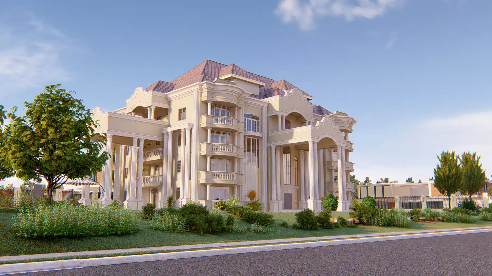 mansion house plan with balcony and terrace design