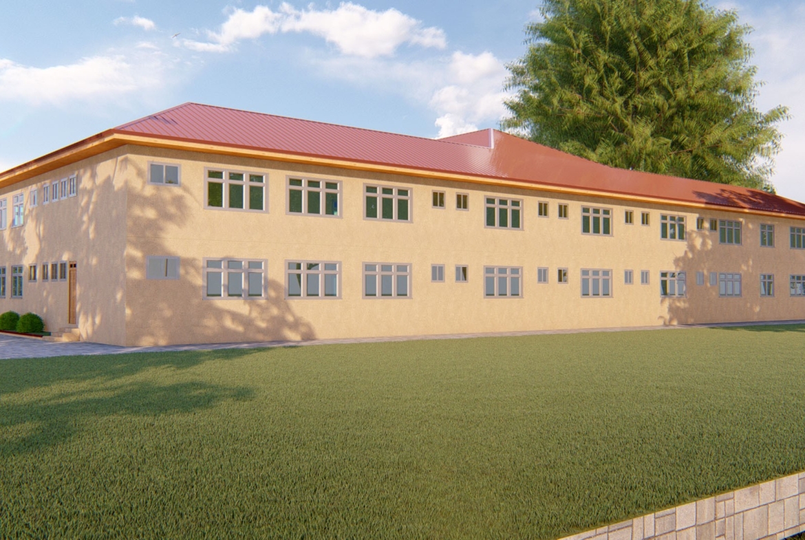 Modern building exterior inspired by traditional chief palace design