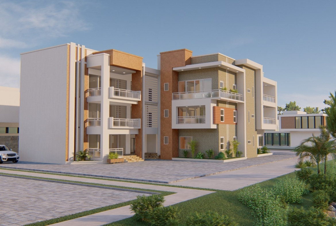 Modern 3-bedroom residential flat design exterior with balconies