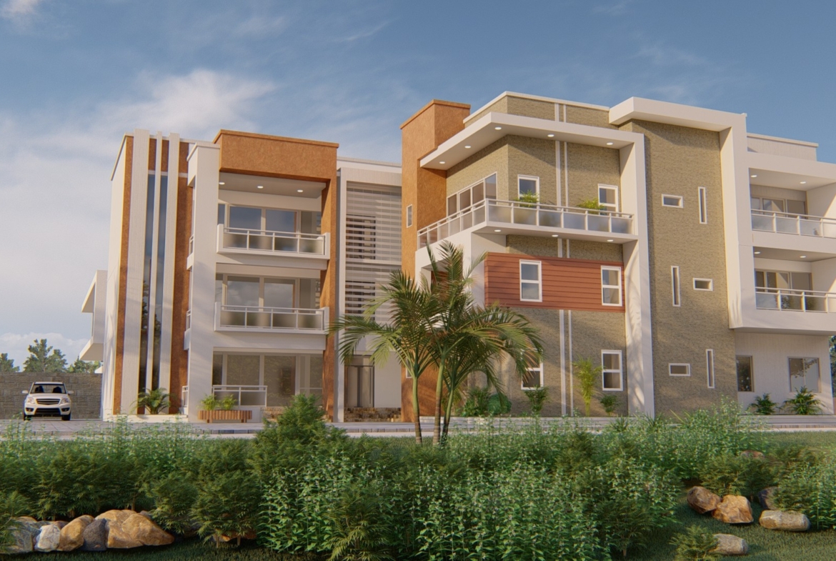 Modern 3-bedroom residential flat design with garden view