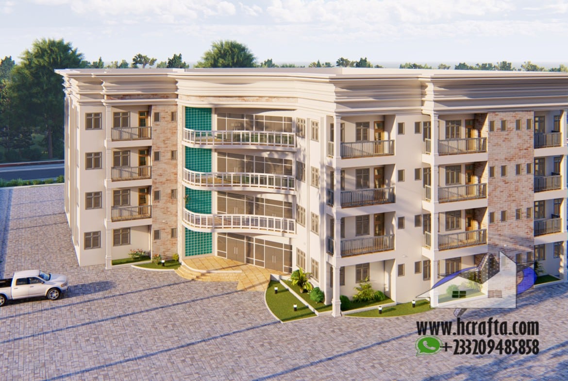 office building design with parking and landscape area