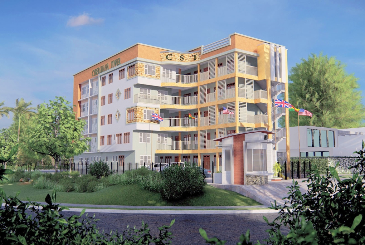 Modern school building with flags and green surroundings, showcasing innovative school design ideas