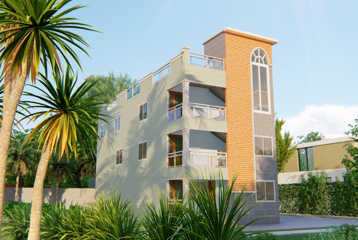 Modern apartment design featuring a four-story building with 2-3-4 bedroom flats