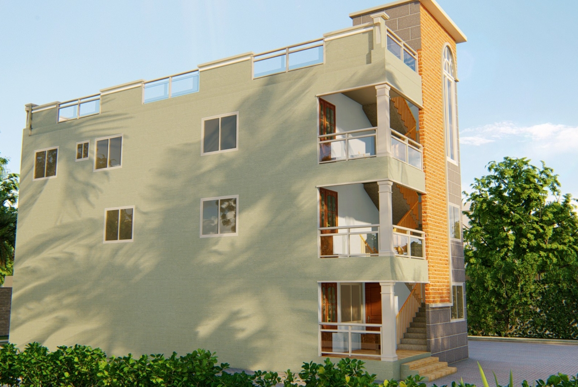Modern apartment building with balconies, featuring 2-3-4 bedroom flat design