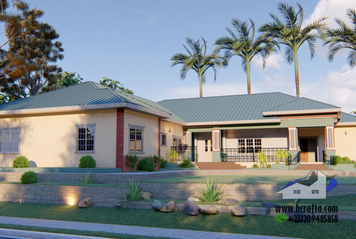 5 bedroom single storey house design with garden