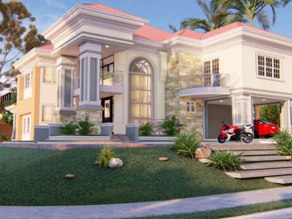 Elegant modern 5 bedroom house with spacious design and lush landscape