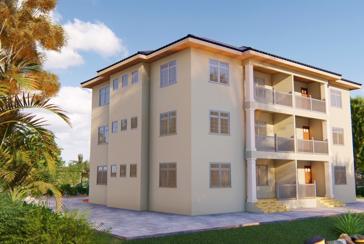 Exterior view of a custom house plan with balconies and landscaping