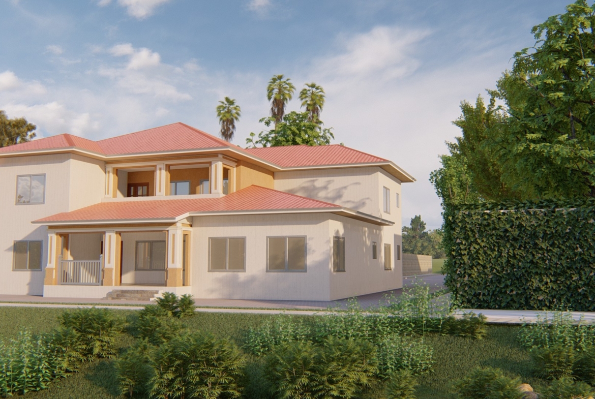 Large 7-bedroom residential home with red roof and spacious garden