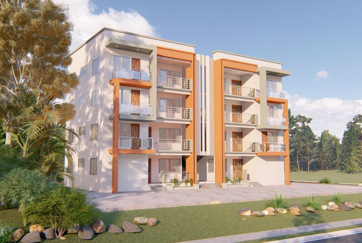 Modern apartment building design in Ghana with lush surroundings
