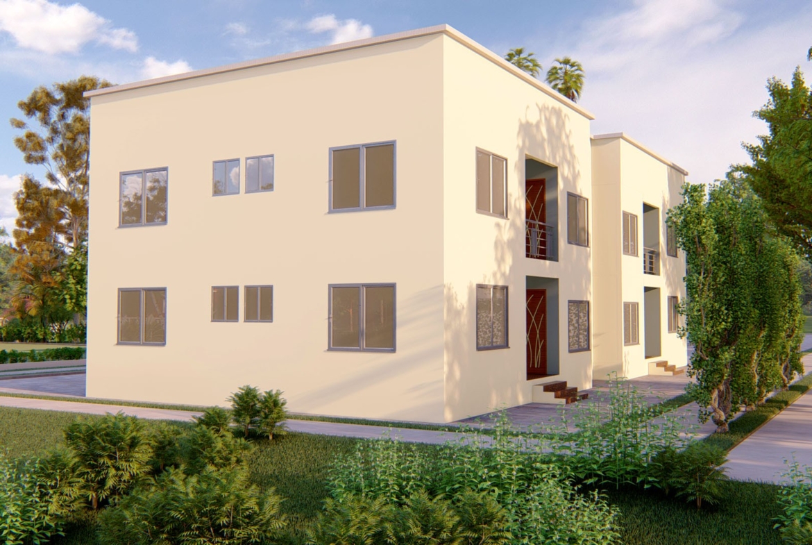 Smart 2 bedroom apartment building surrounded by greenery