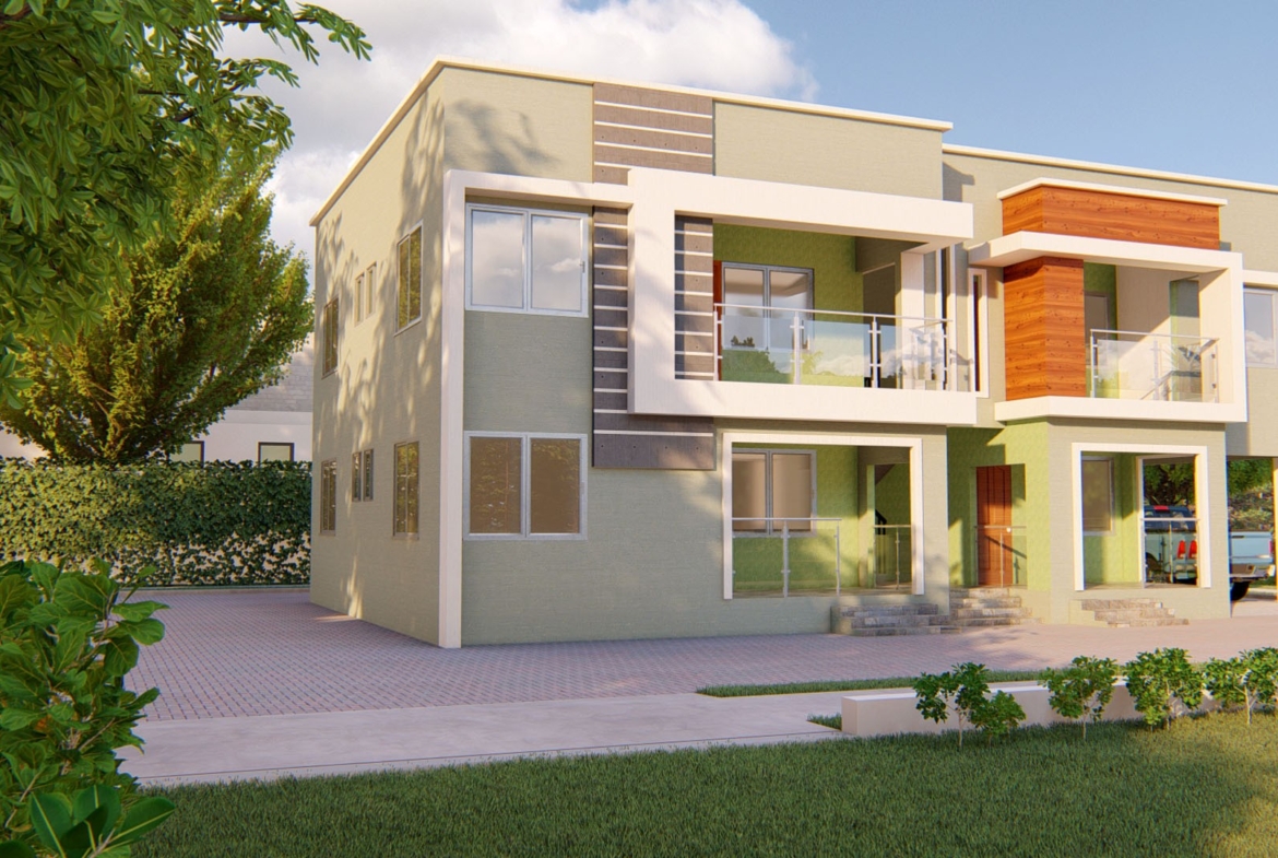 Modern 1-2 bedroom flat exterior design with green surroundings