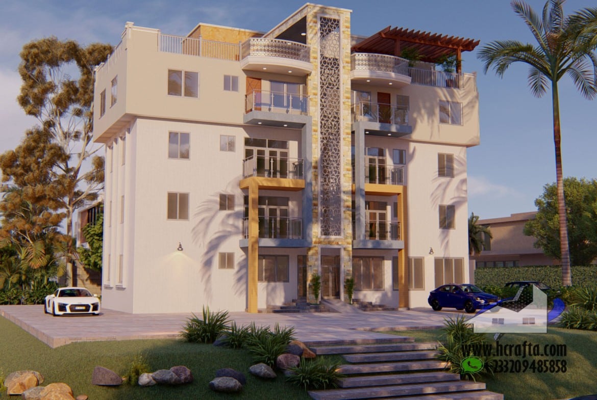 modern hotel apartment building front elevation design