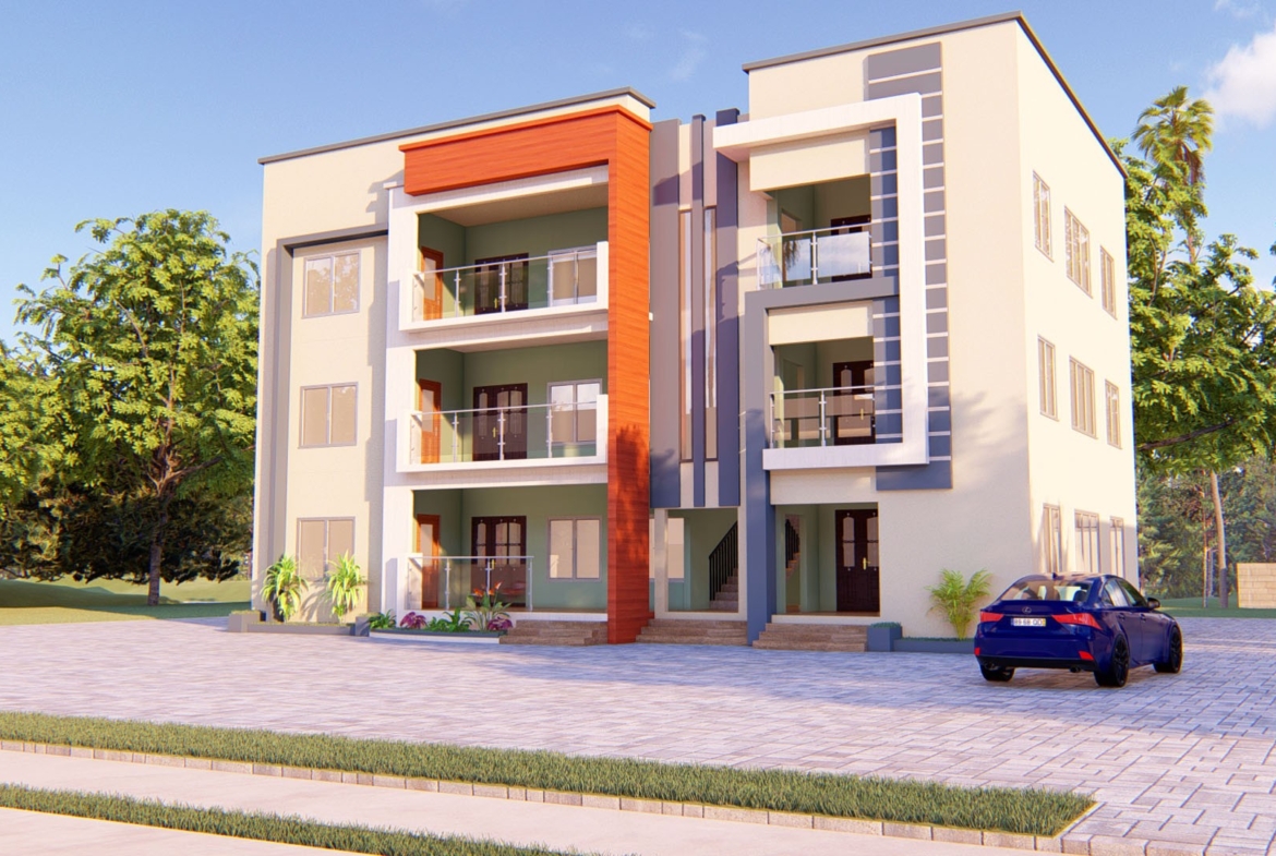 Modern 1-2 bedroom flats with balconies and parking area
