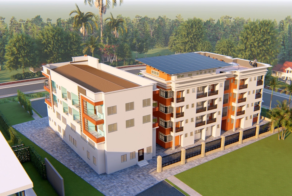 Modern hotel design ideas featuring a multi-story building with solar panels