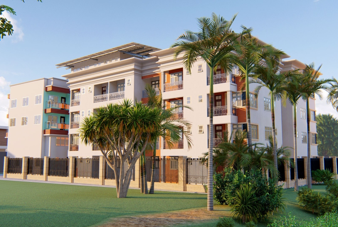 Modern hotel building with palm trees, showcasing innovative hotel design ideas