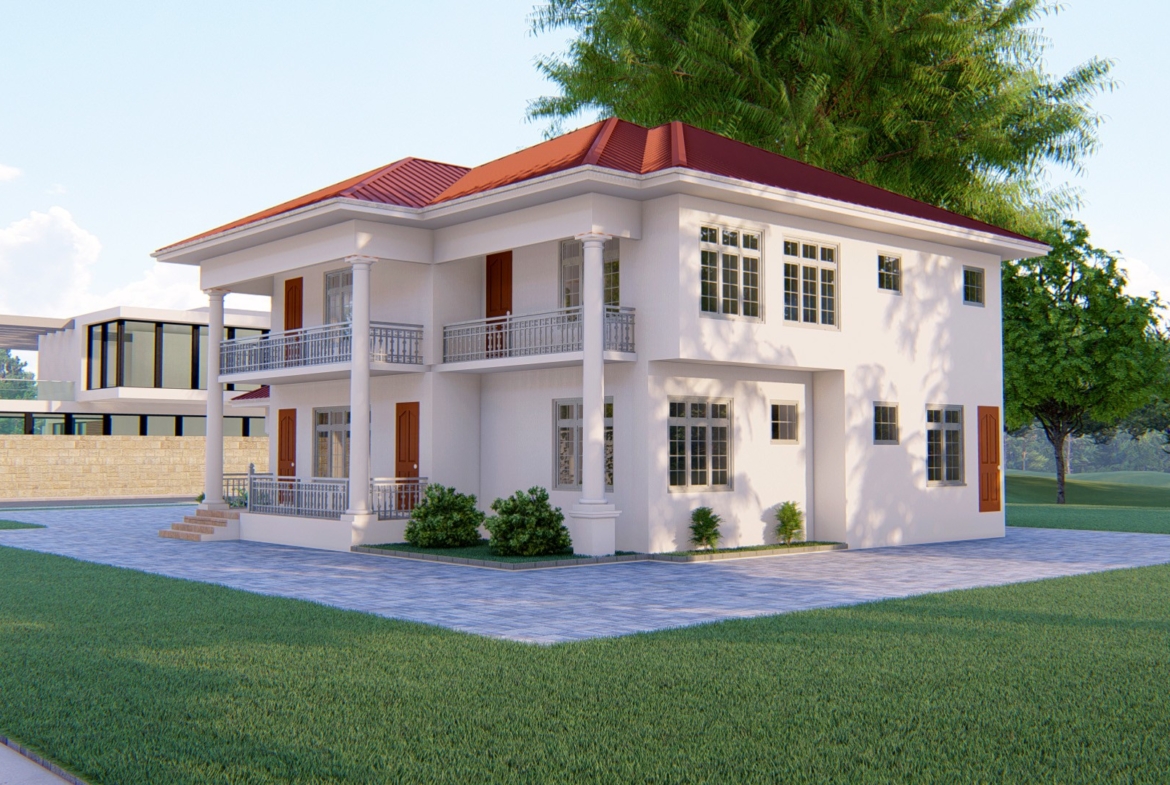 Modern two-story house with red roofing design