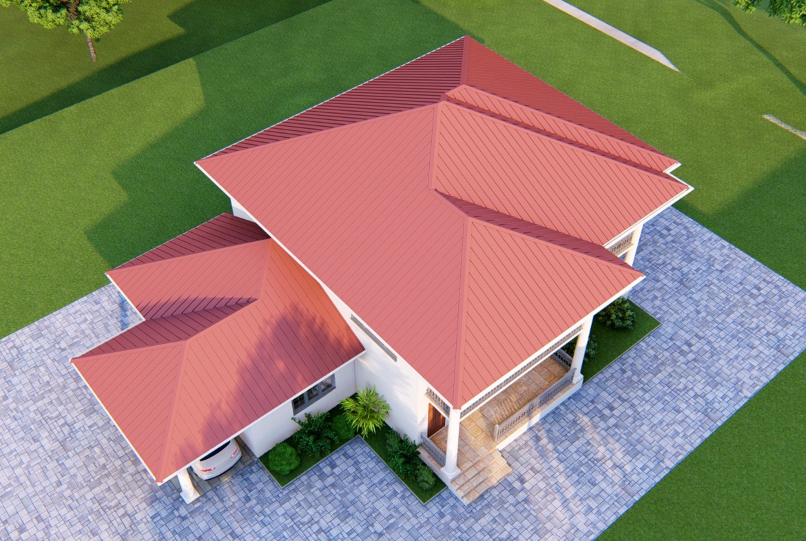 Modern home with innovative roofing design and landscaped garden