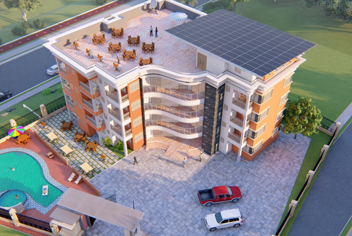 Aerial view of modern hotel design by architectural firms in Ghana