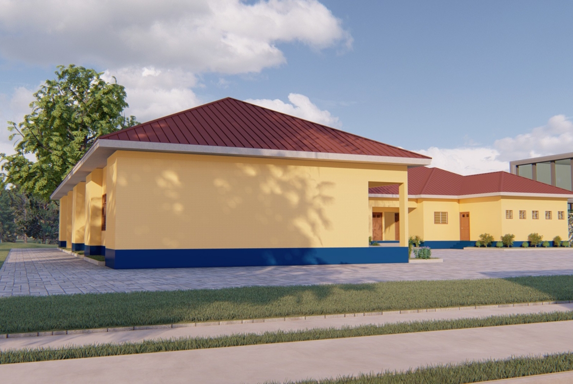 Modern classroom unit design with yellow walls and red roof