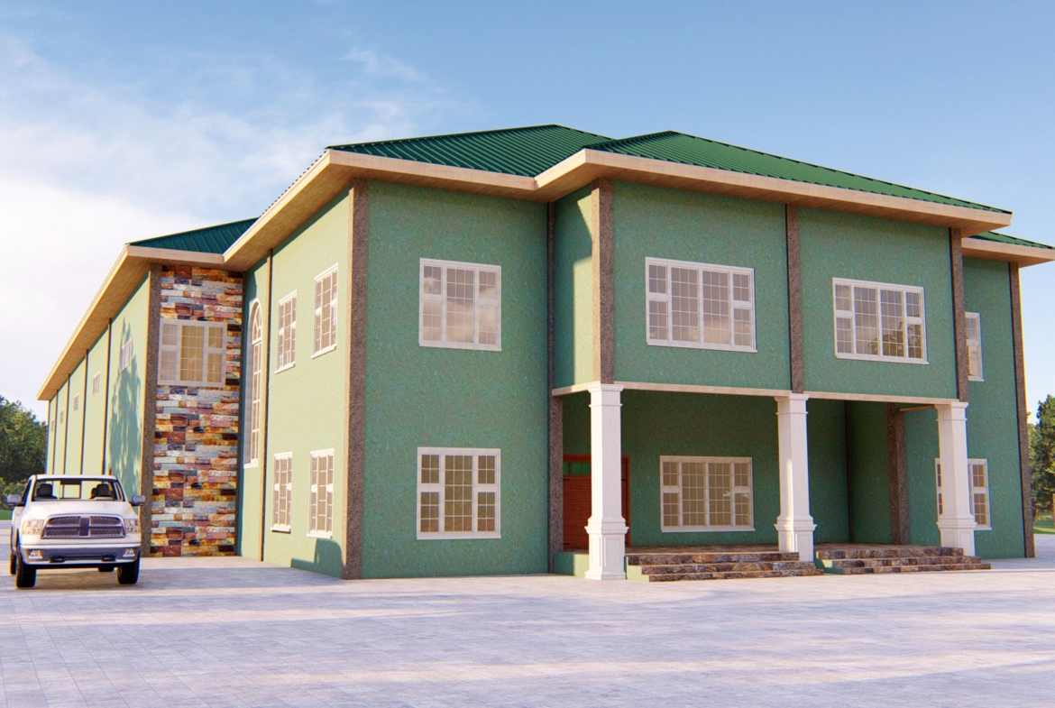 Modern warehouse design with industrial storage solutions, featuring a large green building