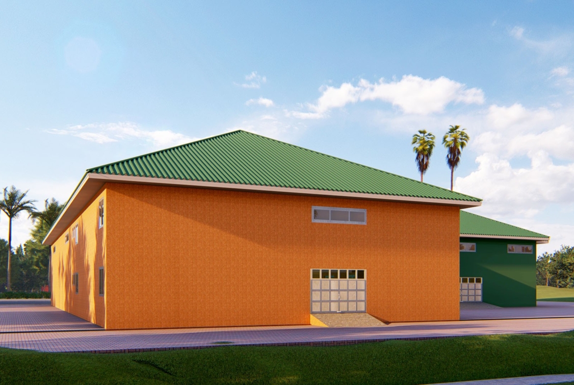 Modern warehouse building design with green roof illustrating efficient warehouse layout