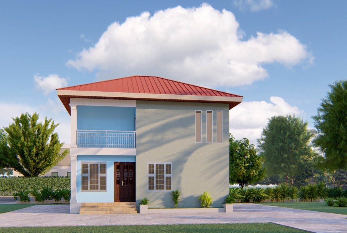 Affordable 3 bedroom design with modern two-story house and red roof