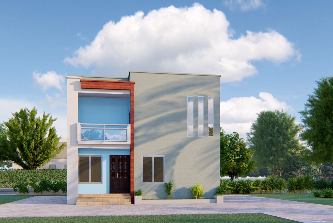 Contemporary residential duplex design with modern 3-bedroom plan